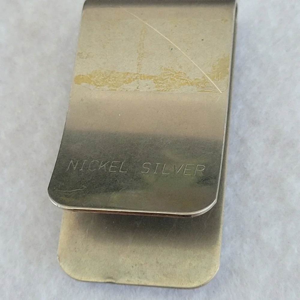 Nickel Silver Thunderbird Money Clip Turquoise Coral Chip Inlay Southwestern